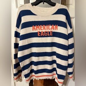American Eagle Blue and Cream Knit Sweater